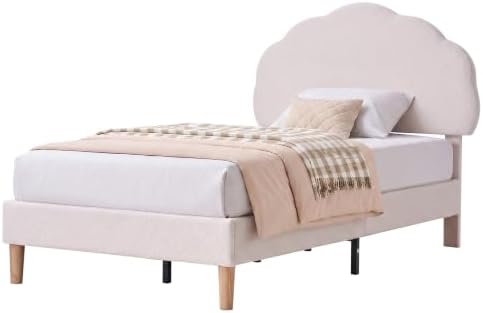 vecelo twin size bed frame, upholstered platform bedframe, view 9