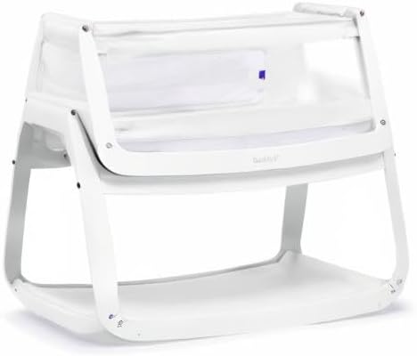 snuz snuzpod 4 bedside bassinet with mattress, white on a desk or shelf