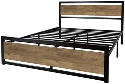 sha cerlin heavy duty queen size bed frame, front angle view