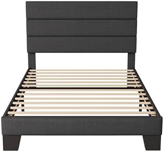 allewie twin size platform bed frame with fabric, view 9