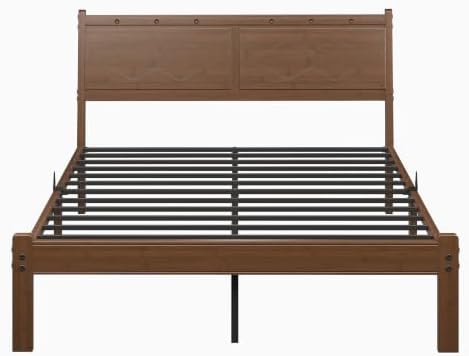 14" solid queen bamboo platform bed frame with, front angle view