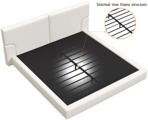 queen bed frame w/ dual-panel headboard cloud upholstered, front angle view
