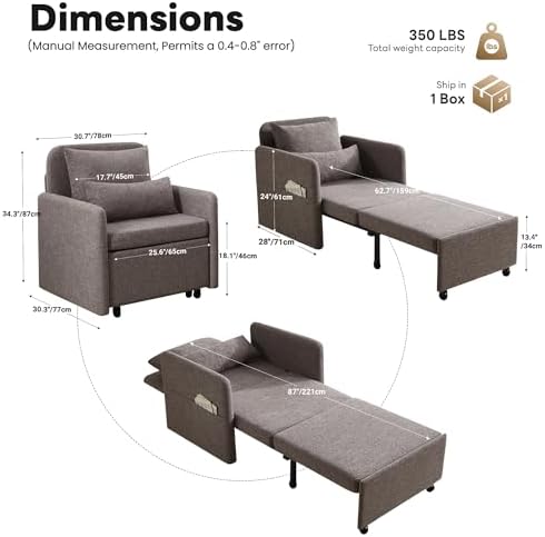 Iroomy 5-Level Adjustable Convertible Sleeper Chair, 3-in-1 Pull Out Sofa Bed...