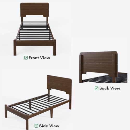 14" solid bamboo wood twin platform bed frame, view 9