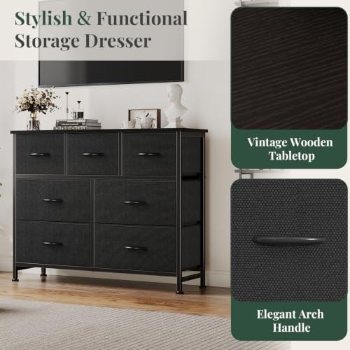 fabric dresser for bedroom with 7 drawers, chest, front angle view