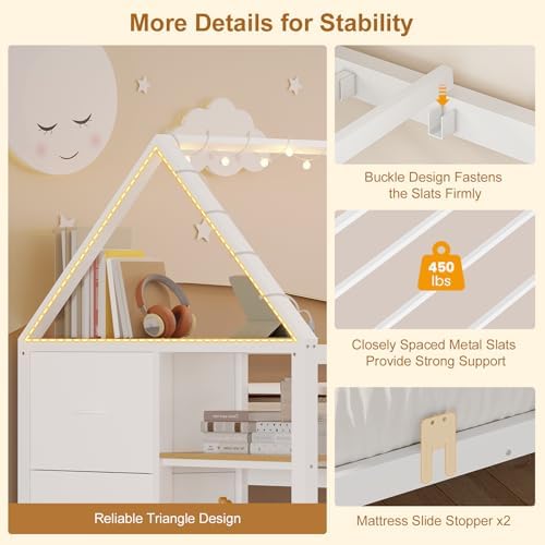 twin bunk bed with 6 storage drawers,open shelves,string, view 9