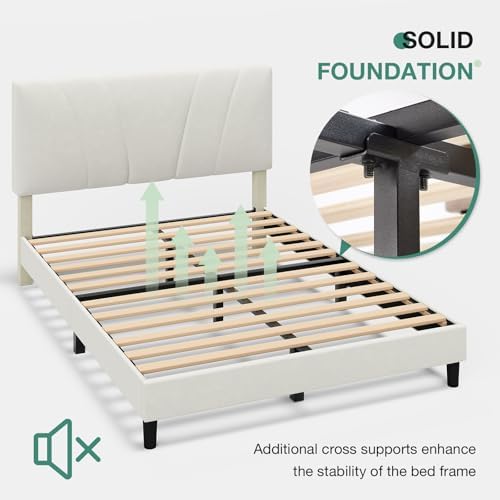 novilla queen bed frame, queen size bed frame, front angle view