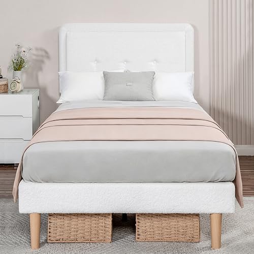 twin size cloud bed frame with adjustable headboard, front angle view