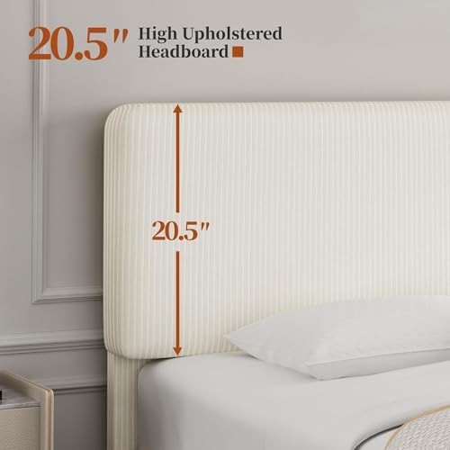 yaheetech queen bed frame, adjustable chenille upholstered headboard, view 9