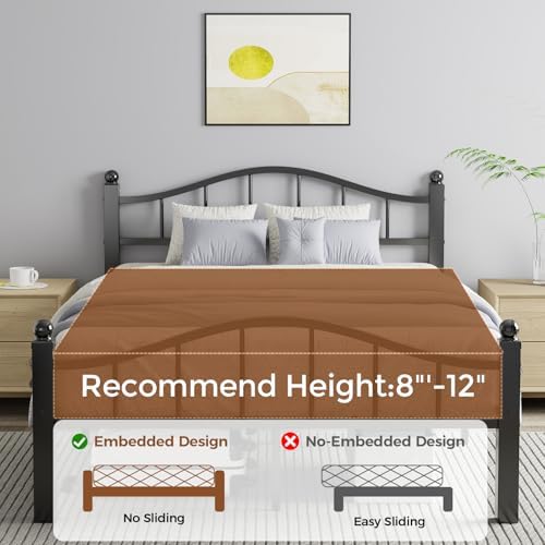 full size bed frames with headboard, front angle view