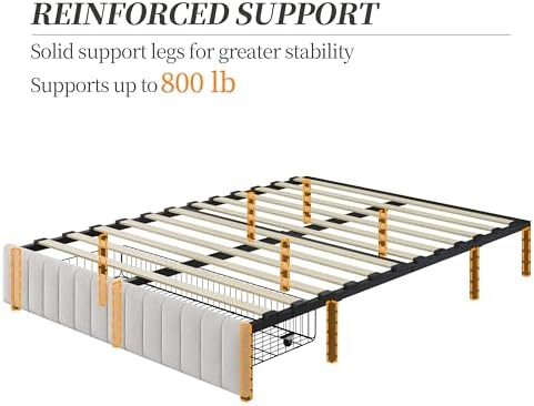 yaheetech full bed frame with storage tufted velvet, view 9