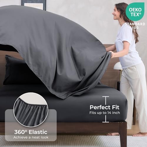 HEVUMYI 7-Piece California King Comforter Set, Dark Grey Bed in a Bag
