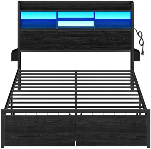 furnulem queen bed frame with storage headboard and, view 9