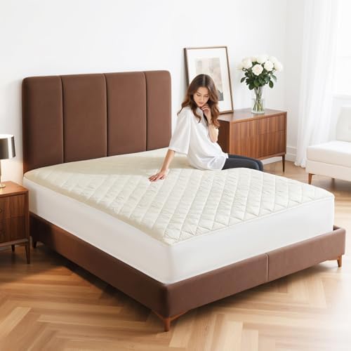 organic full mattress protector -top&side 100% waterproof protector, front angle view