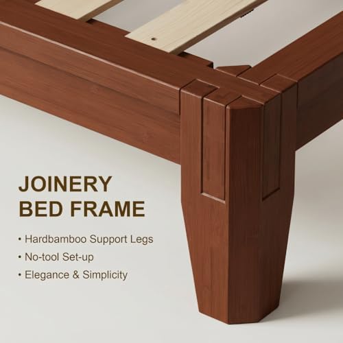 Dolonm Bamboo Platform Bed Frame Full Size, Mid-Century Modern Bed Frame, Flo...