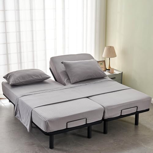 kingnex striped split king sheets sets for adjustable, front angle view