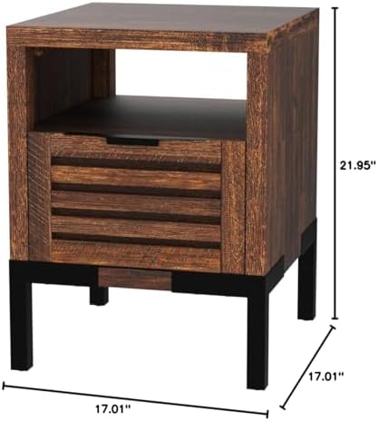 Bme Millie Solid Acacia Wood Rustic Nightstand with Drawers & Open Shelf,...