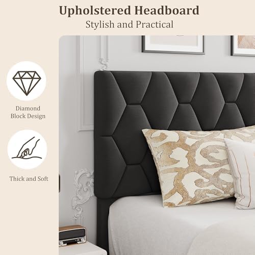 garveehome king size bed frame,adjustable upholstered headboard,gray, front angle view