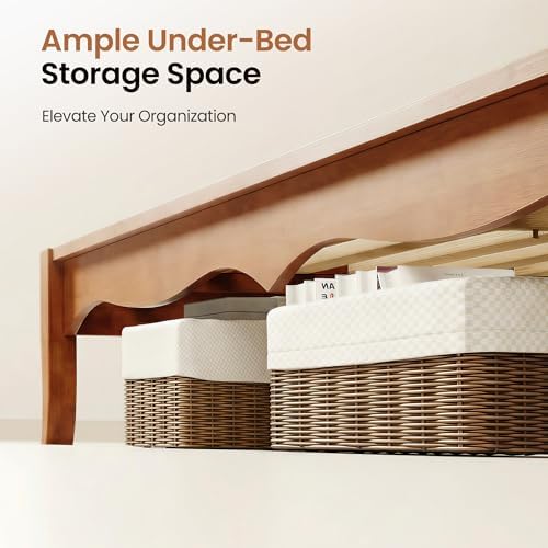 phi villa solid wood king size bed frame, front angle view
