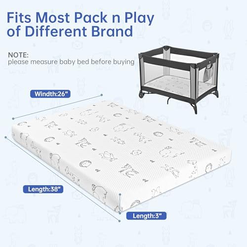 Pack and Play Mattress 38"x26"-Firm Support Foam&Soft Memory Foam