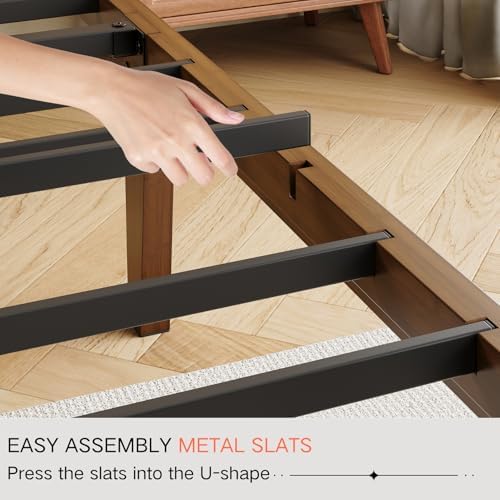 14" solid bamboo wood king size platform bed, front angle view