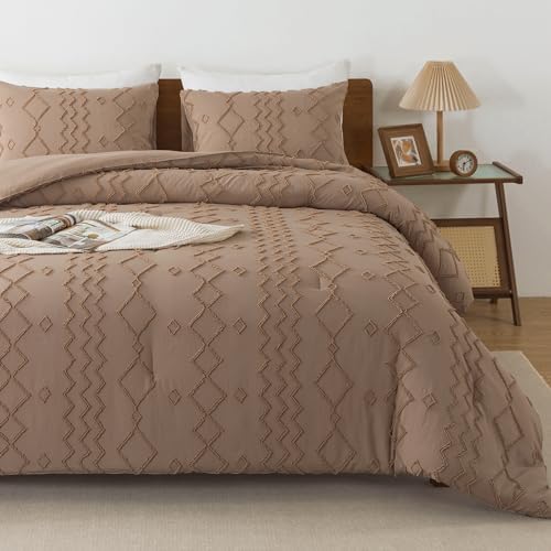 Andency California King Comforter Set Taupe, 3 Pieces Bedding