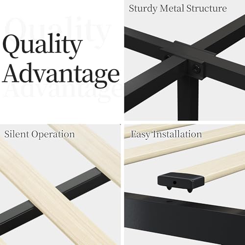 yaheetech queen upholstered platform bed frame with storage, view 9