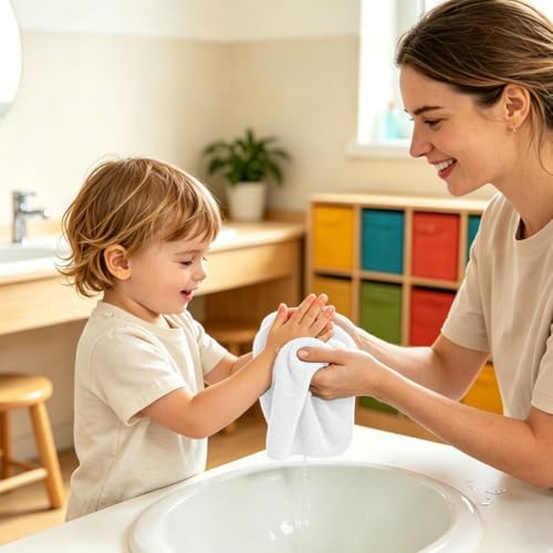 unimade washcloths bulk 200 pack face towels, highly, front angle view