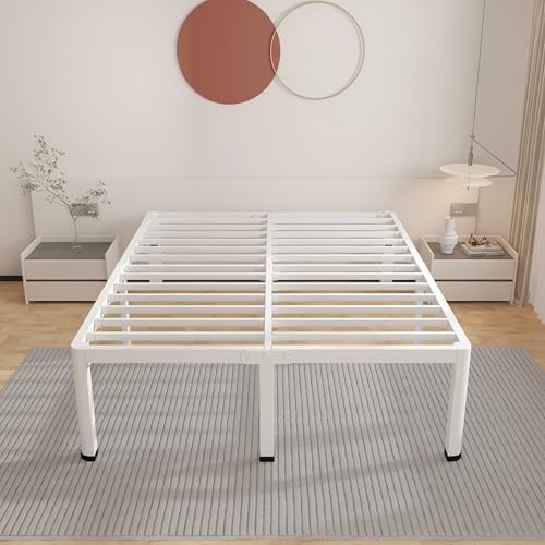 roil 14 inch white queen bed frame with, front angle view