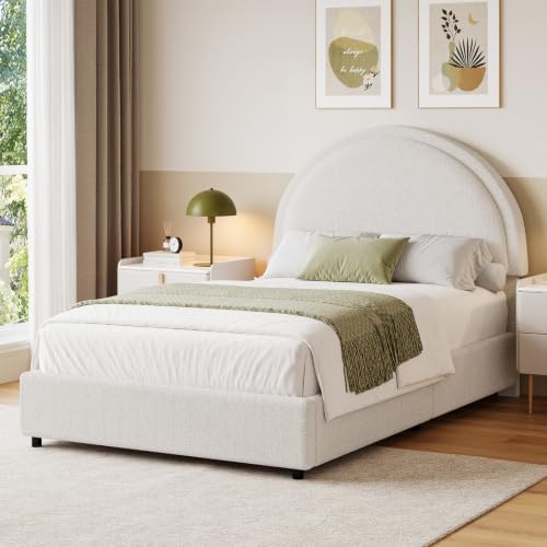 revominca twin size bed frame, boucle upholstered platform on a desk or shelf