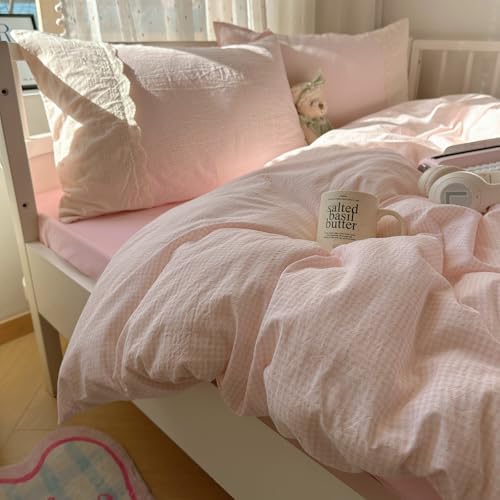 VM VOUGEMARKET Pink Full Comforter Set 3 Pieces Romantic Lace Bedding Set Sim...