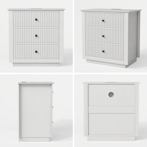 24" wide white fluted nightstand with 3 drawers, view 9