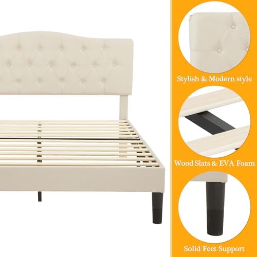 vecelo full size bed frame upholstered platform with on a desk or shelf