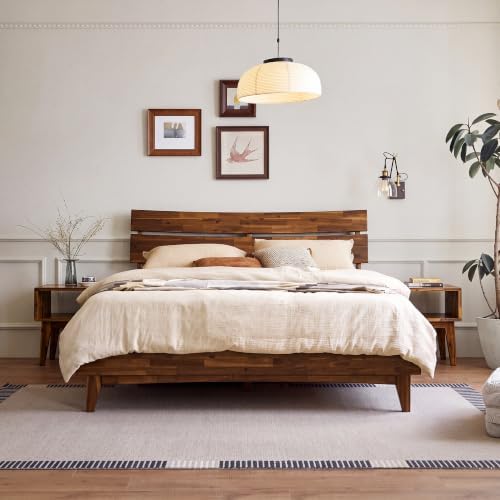aurora acacia solid wood queen platform bed frame, view 9