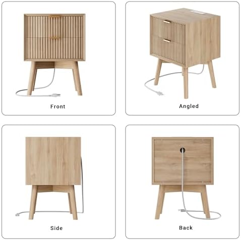 fluted nightstand with charging station & beveled edges on a desk or shelf