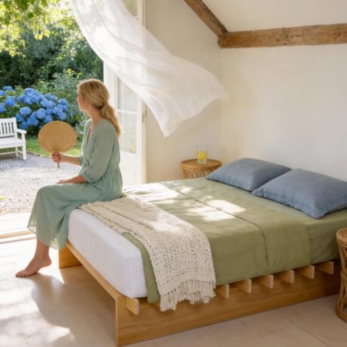 xiao wei queen wood platform bed frame, tool-free, view 9