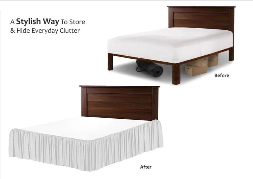 slumberwell queen bed skirt with split corners 12, front angle view