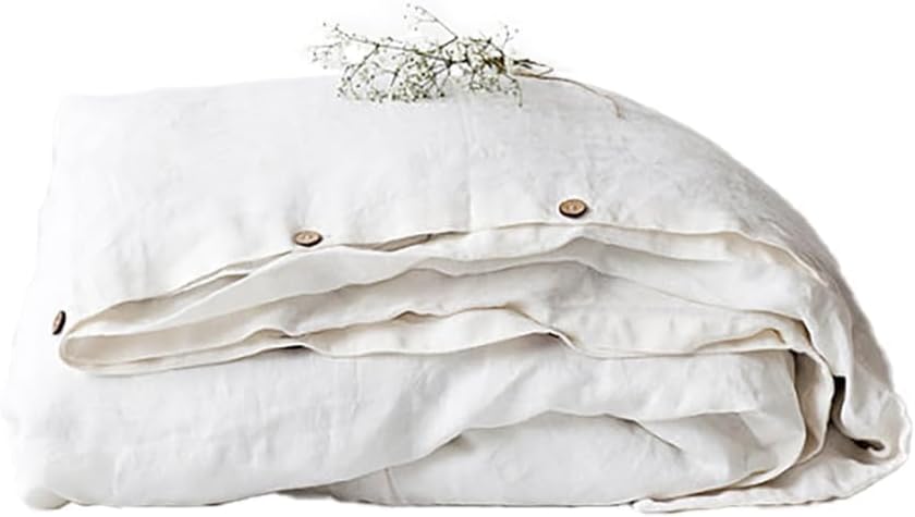 Simple&Opulence 100% Washed Linen Duvet Cover, 3 Pieces Natural Flax Fren...