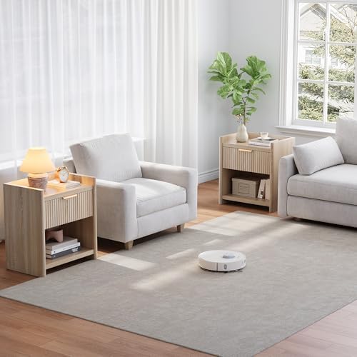 25.9" fluted nightstand with charging station, large modern, front angle view