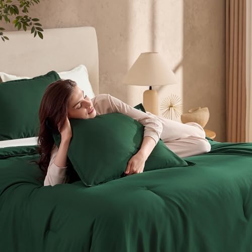 Andency King Size Comforter Set Dark Emerald Green Soft Lightweight Bed Set