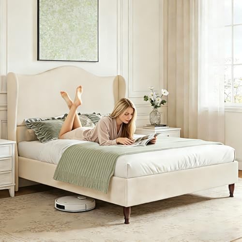 welzona full size bed frame 51" tall wingback, view 9