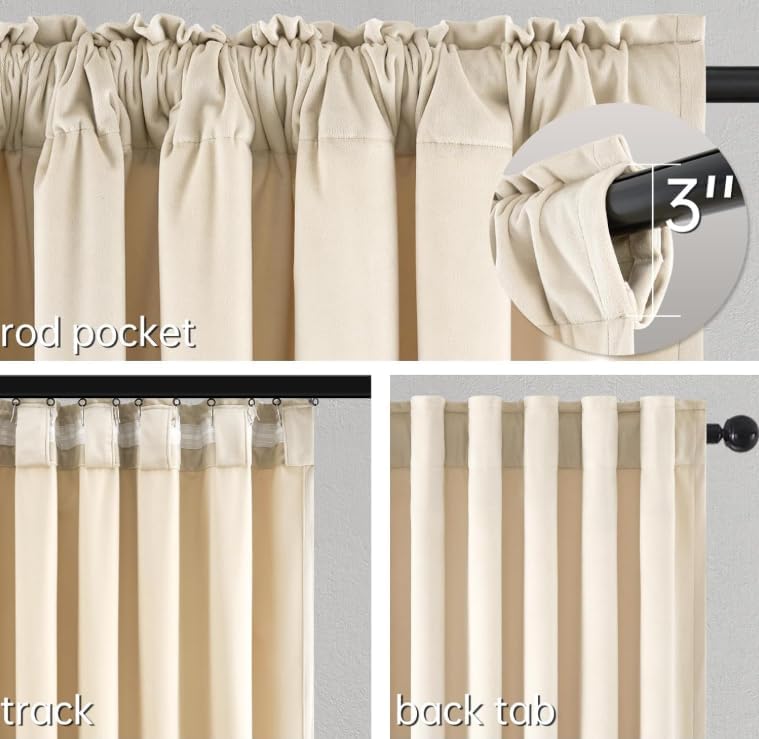 Topfinel Beige Velvet Curtains 84 Inches Long for Bedroom Living Room Neutura...