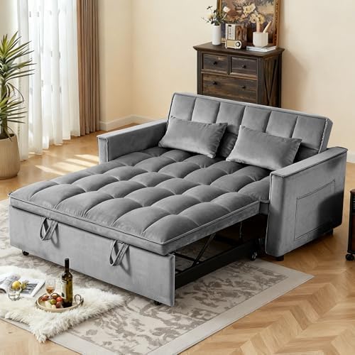 Sleeper Sofa Bed with Adjustable Backrest & Side Pockets, Gray