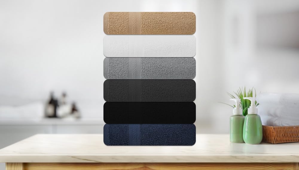 ASTILTEX Bath Towels Pack of 6 – 24" x 48" – 100% Cotton Terry, Sof...