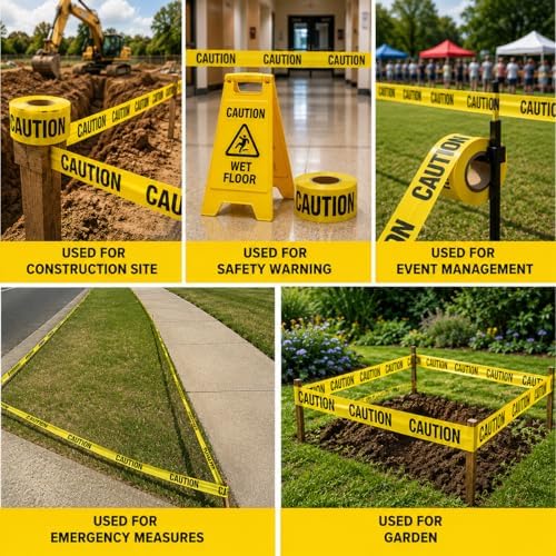 ATERET Premium Yellow Caution Tape 12-Pack 3 inch x 1000 feet, Hazard Safety Tape, Construction Tape for Danger/Hazardous Area, Ideal Use for Halloween Decorations, Party, Work-Site