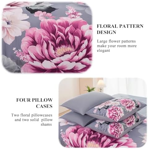 floral king comforter set 7 pieces gray bed on a desk or shelf