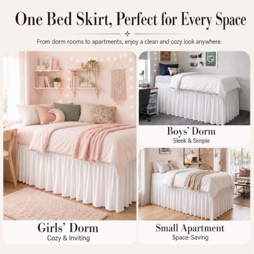 white twin xl college dorm bed skirt 42", view 9