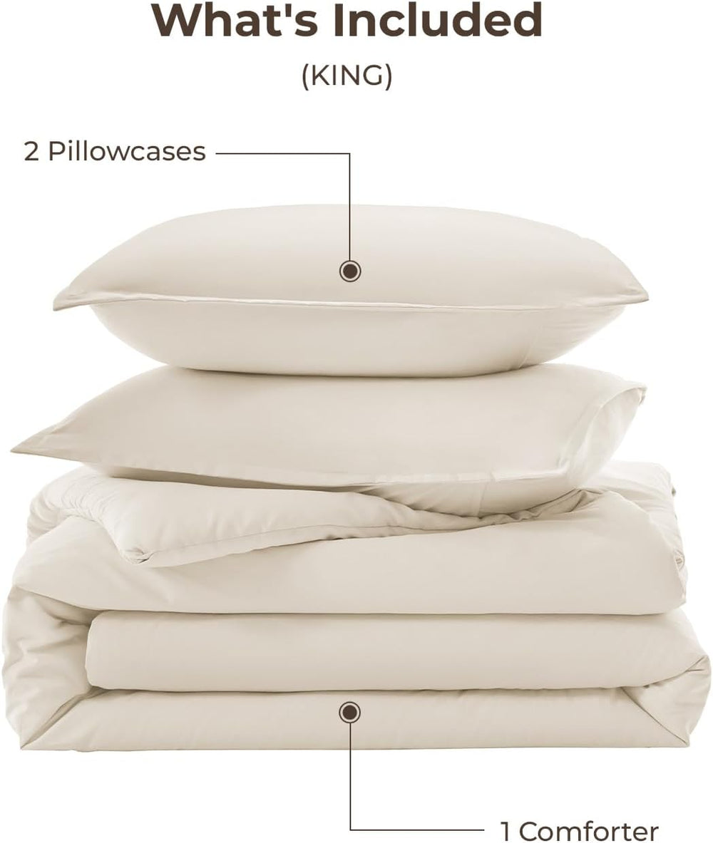 Litanika King Comforter Set Beige, 3 Pieces Lightweight Solid Bed Set