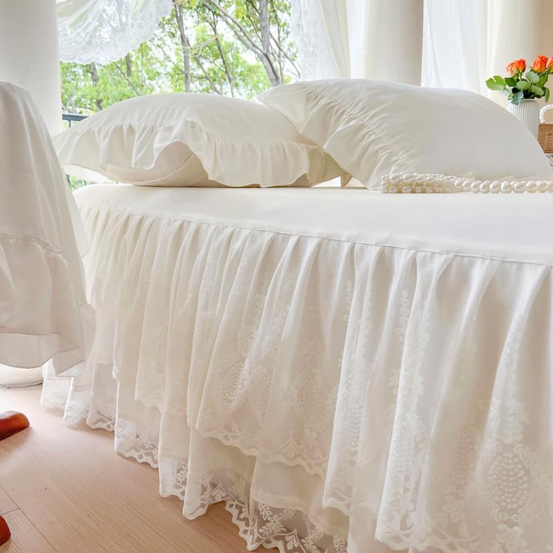 Lace Bed Skirt & Bedsheet Queen Size - 17 in. Drop, Easy Fit Ruffled Beds...