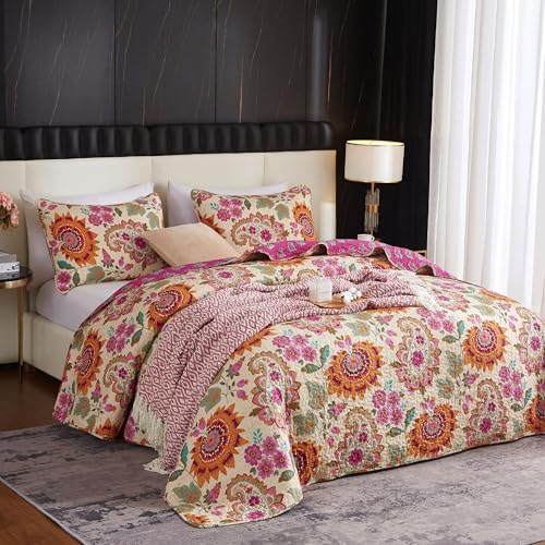 100% cotton boho quilt set king size vibrant, view 9